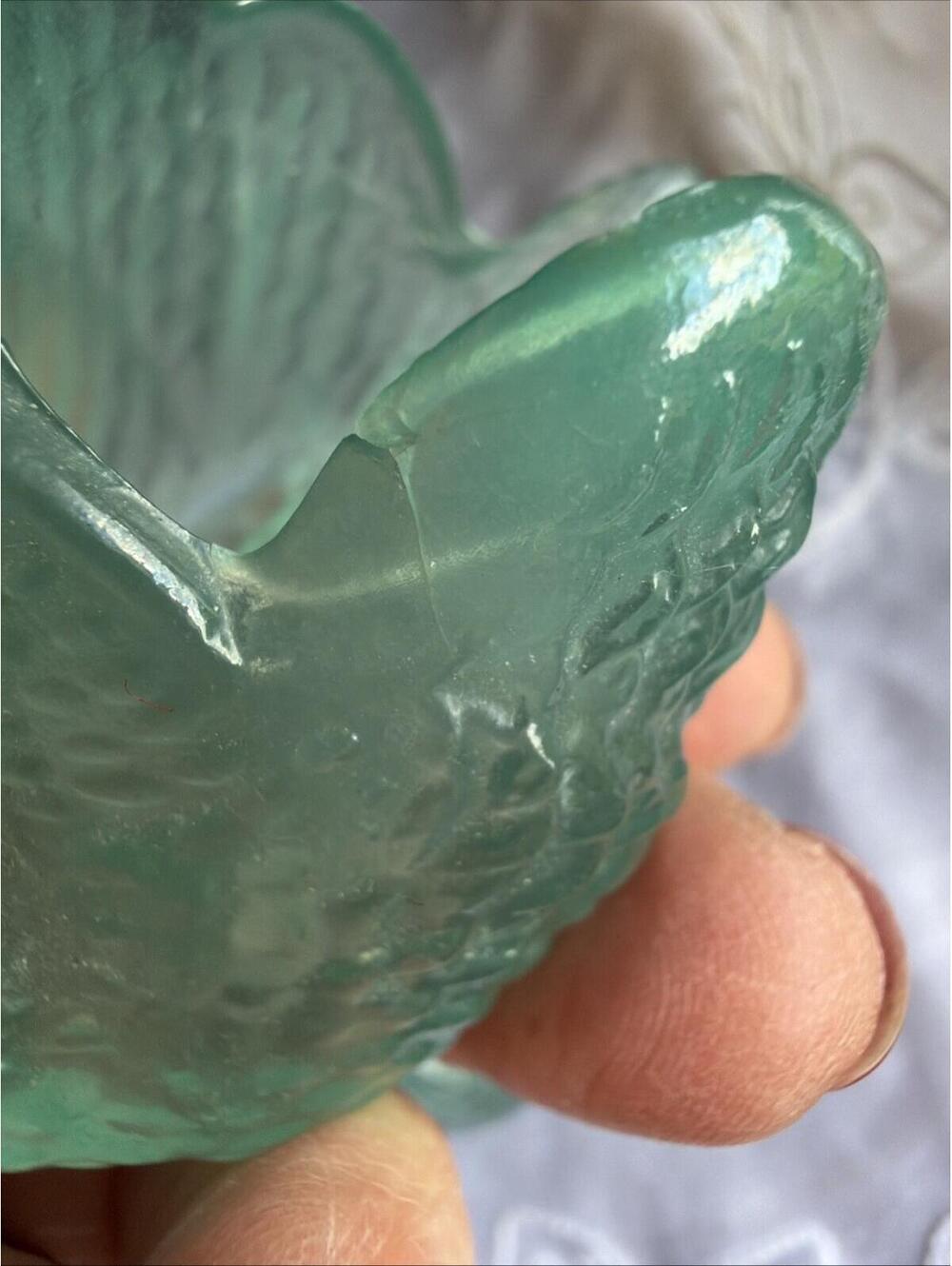 VTG Aqua Glass Frosted Swan Trinket Dish Salt Cellar Rare Lot 6 French Country - Picture 9 of 9
